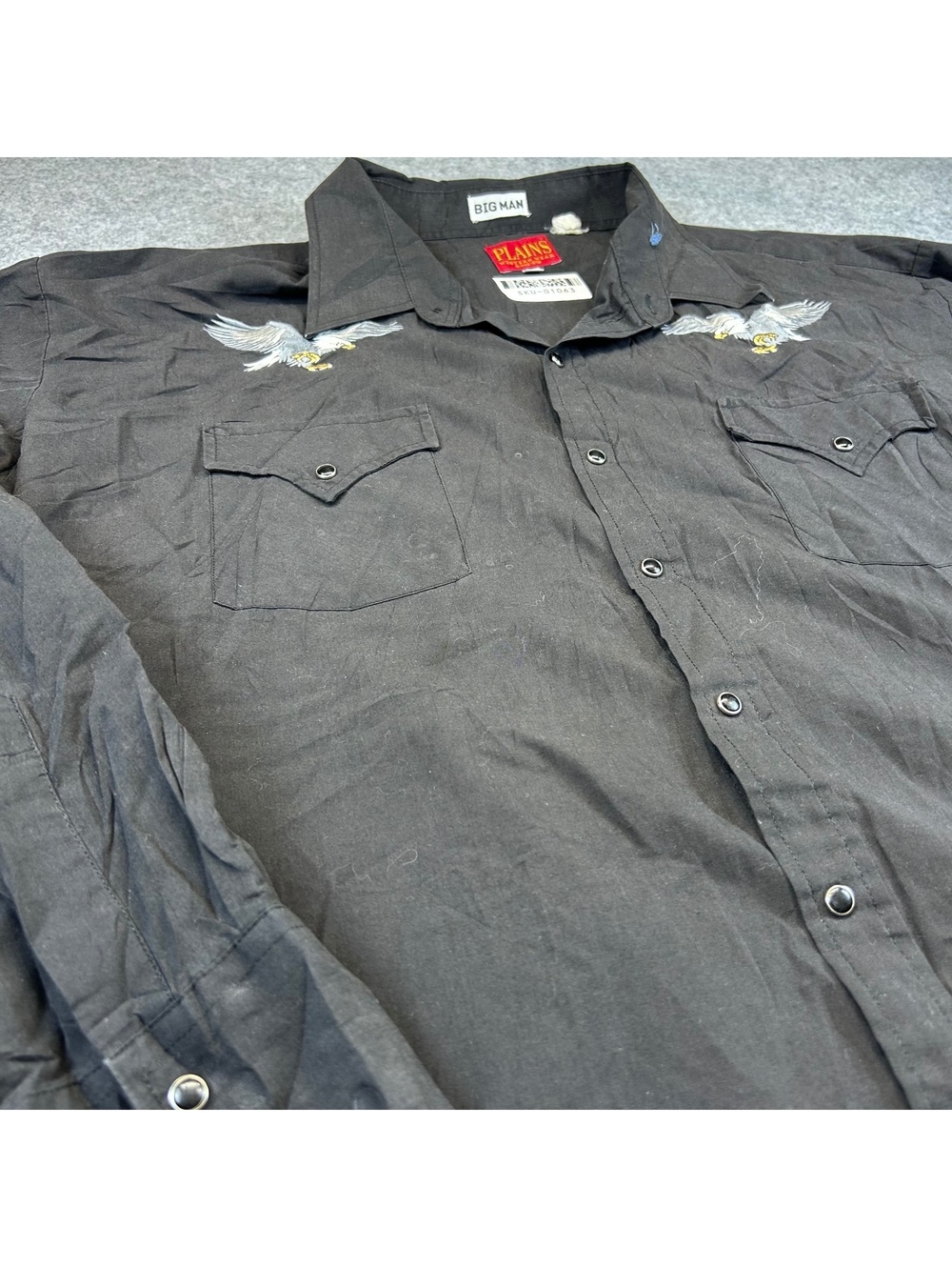 Plains Western Wear Shirt Men's Big Man 3X Black Embroidered Pearl Snap Eagles